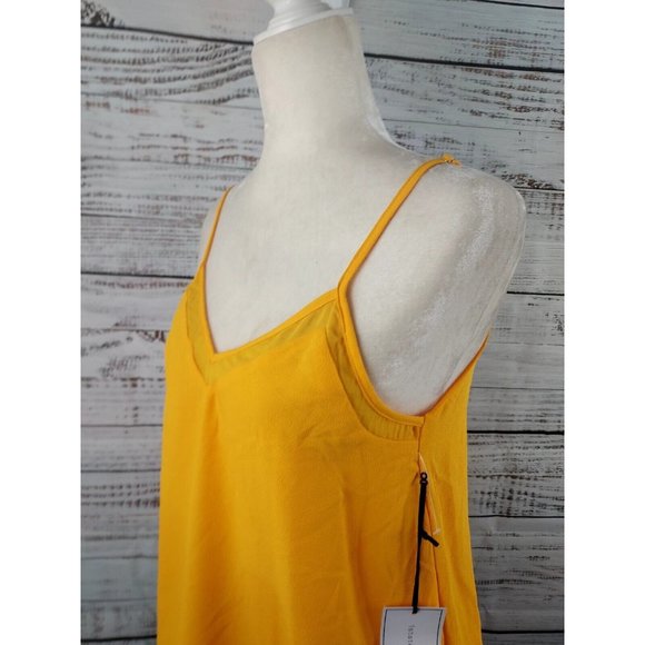 1.STATE Cami Chiffon Inset VNeck Spaghetti Strap Sunflower Yellow Tank Small NEW - Picture 4 of 8
